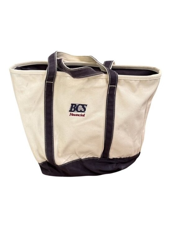 Lands End Handbags - Lands End Heavy Duty Canvas Boat Tote XL Cream Navy USA Retro Zip Zipper Spots